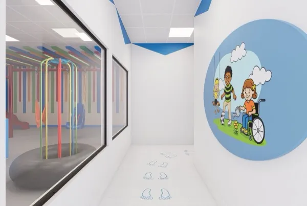 Sensory room with colorful lights and equipment